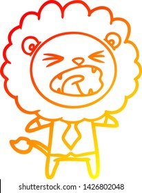 warm gradient line drawing of a cartoon lion in business clothes