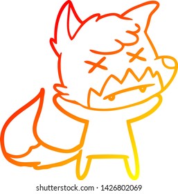 warm gradient line drawing of a cartoon cross eyed fox