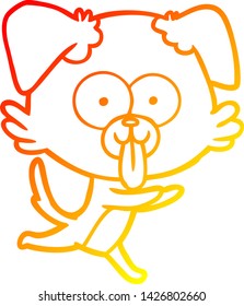 warm gradient line drawing of a cartoon running dog with tongue sticking out