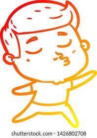 warm gradient line drawing of a cartoon model guy pouting