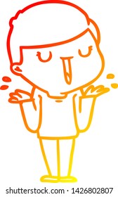 dibujo de línea de gradiente cálido de un niño feliz con dibujos animados sin preocupaciones