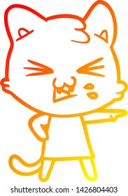 warm gradient line drawing of a cartoon cat hissing