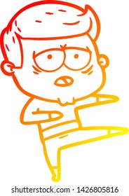 warm gradient line drawing of a cartoon tired man