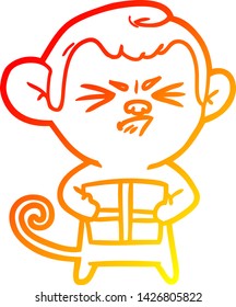 warm gradient line drawing of a cartoon angry monkey