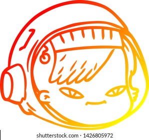 dibujo de línea de degradado cálido de una cara de astronauta de dibujos animados