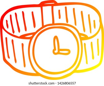 dibujo de línea de gradiente cálido de un reloj de muñeca dorada de dibujos animados