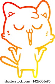 warm gradient line drawing of a cartoon cat singing