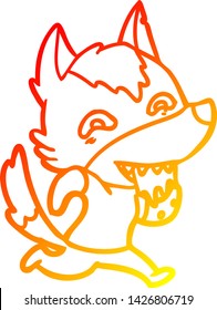 dibujo de línea de degradado cálido de un lobo hambriento de dibujos animados