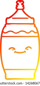 warm gradient line drawing of a cartoon happy water bottle
