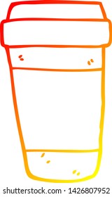 warme Farbverlauf-Linienzeichnung einer Cartoon-Kaffeetasse