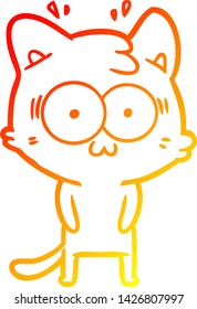 warm gradient line drawing of a cartoon surprised cat