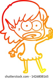 warme Farbverlauf-Linie Zeichnung einer Cartoon schockierten Elf Mädchen