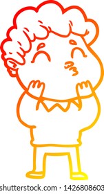 warm gradient line drawing of a cartoon man pouting