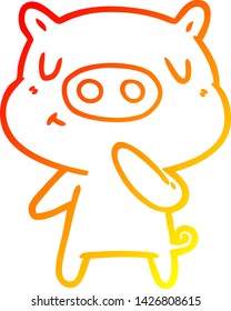 warm gradient line drawing of a cartoon content pig