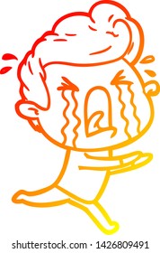 warm gradient line drawing of a cartoon crying man