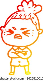 dibujo de línea de gradiente cálido de una mujer enojada