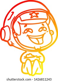 warm gradient line drawing of a cartoon laughing astronaut