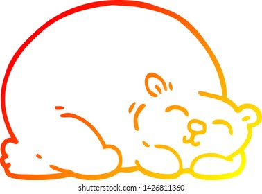 warm gradient line drawing of a cartoon happy polar bear sleeping