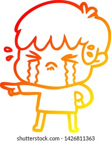 warm gradient line drawing of a cartoon boy crying