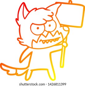 warm gradient line drawing of a cartoon grinning fox with protest sign