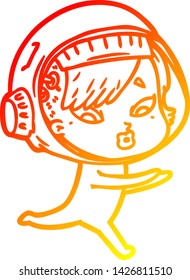 dibujo de línea de gradiente cálido de una astronauta de dibujos animados