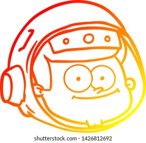 dibujo de línea de degradado cálido de una cara de astronauta de dibujos animados