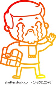 warm gradient line drawing of a cartoon man crying