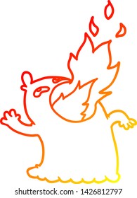 warm gradient line drawing of a cartoon fire breathing ghost