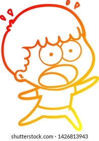 warm gradient line drawing of a cartoon shocked man