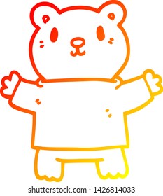 warm gradient line drawing of a cartoon teddy bear