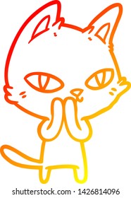 warm gradient line drawing of a cartoon cat staring