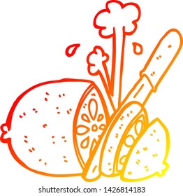 warm gradient line drawing of a cartoon sliced lemon