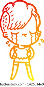 dibujo de línea de gradiente cálido de una niña llorando
