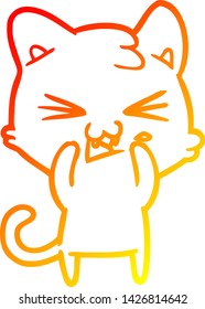 dibujo de línea de degradado cálido de un gato de dibujos animados