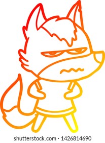 warm gradient line drawing of a cartoon annoyed wolf