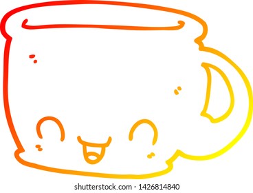 dibujo de línea de gradiente cálido de una taza de café de dibujos animados