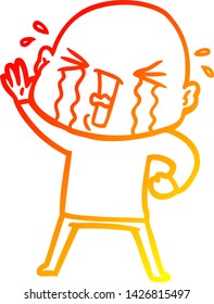 warm gradient line drawing of a cartoon crying bald man