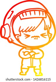 warm gradient line drawing of a cartoon astronaut woman