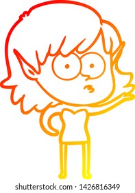 desenho de linha gradiente quente de um desenho animado chocado elfo menina