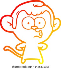 warm gradient line drawing of a cartoon hooting monkey