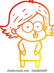 warm gradient line drawing of a cartoon girl pouting