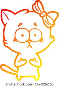 warm gradient line drawing of a cartoon cat