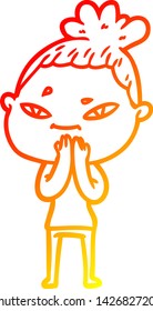 warm gradient line drawing of a cartoon woman