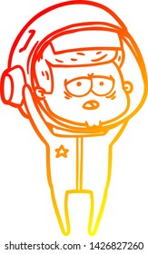 warm gradient line drawing of a cartoon tired astronaut