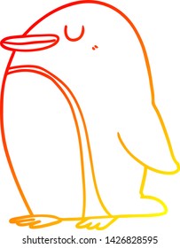 warm gradient line drawing of a cartoon penguin