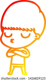 warm gradient line drawing of a cartoon calm boy