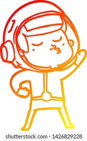 warm gradient line drawing of a cartoon confident astronaut
