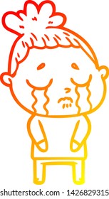 dibujo de línea de gradiente cálido de una mujer llorando