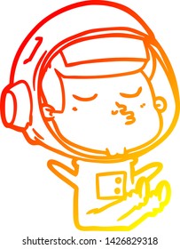 warm gradient line drawing of a cartoon confident astronaut