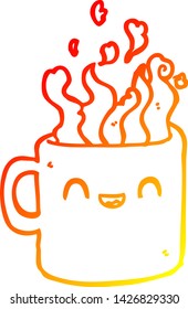 warm gradient line drawing of a cartoon hot cup of coffee